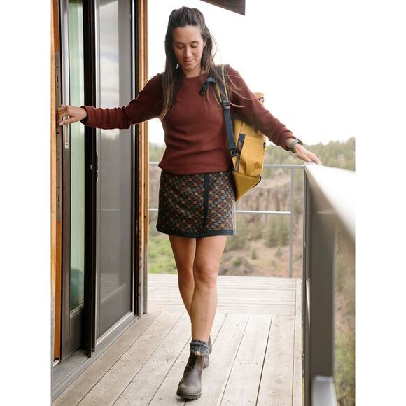 Title Nine Skirt Merino Wool Blend Knit Houndstooth Brown Size XS Casual Preppy - Picture 1 of 9